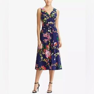 Lauren Ralph Lauren Navy Floral Fit and Flare Midi Dress, size 8